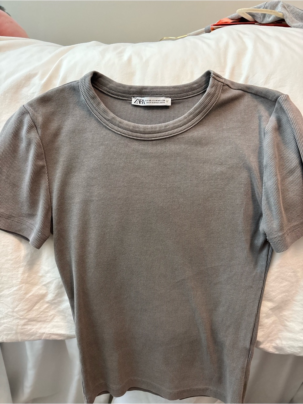 Zara Women’s Gray Ribbed Short-Sleeve Top